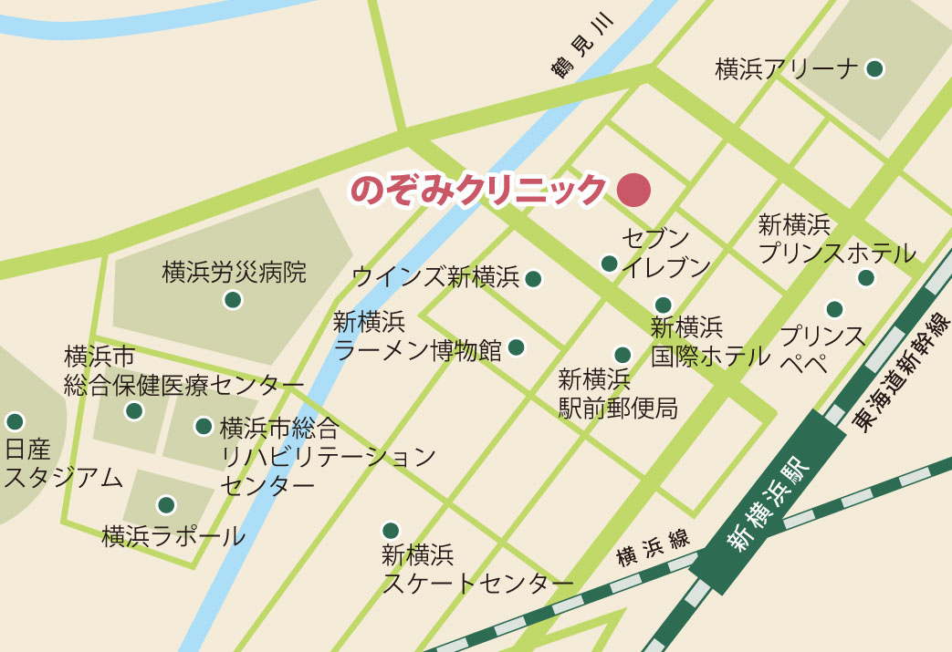 新横浜駅とのぞみクリニックの周辺地図イラスト